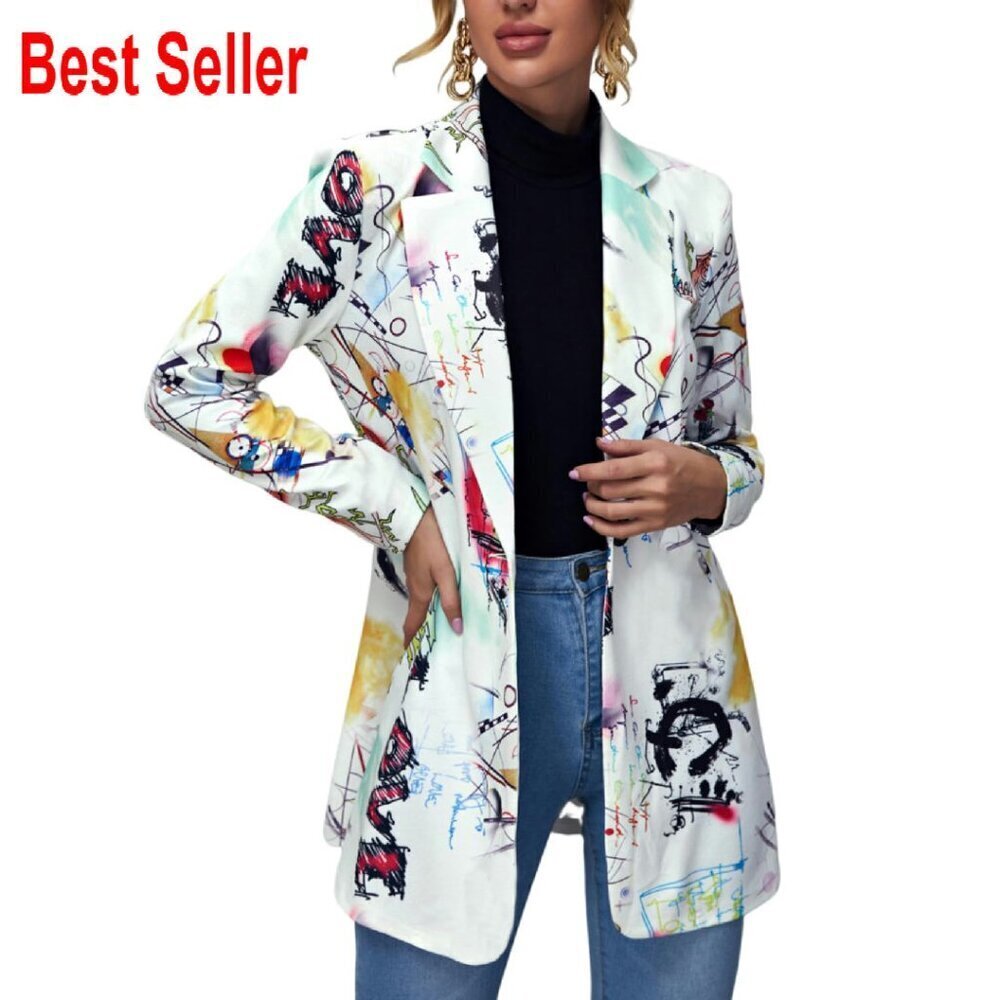 Casual Long Sleeve Graphic Blazer Work Suit Jacket Chic Y2K Retro